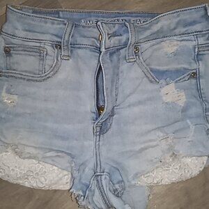 American Eagle Denim Distressed Lace Shorts